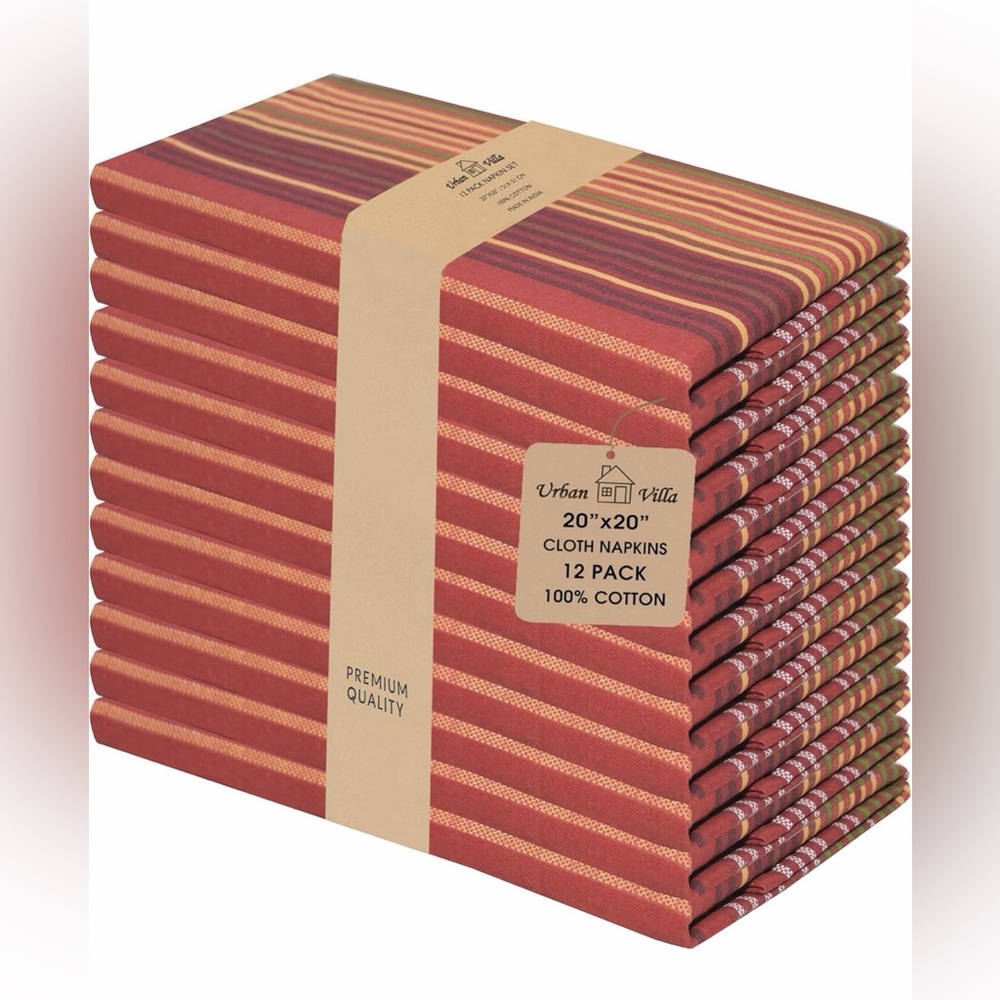 Urban Villa Cloth Napkins Set of 12 20x20 Inches 100% Cotton Napkins NEW